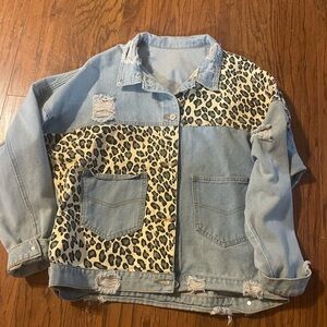 Leopard Patchwork Denim Jacket